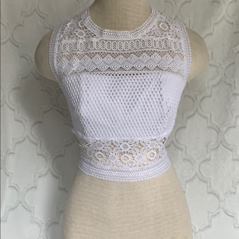 Bebe White Macy Lace Bandeau Top